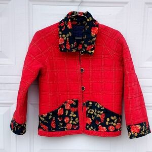Handmade Vintage Quilt Reversible Floral Red Women's Teddy Jacket